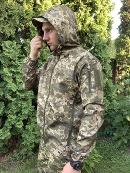 Куртка летняя влагоустойчивая с капюшоном пиксель soft-shell, Куртка пиксель,Тактическая военная ветровка ВСУ 52р.