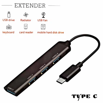 Перехідник Extender SX-35 4in1 adapter (Type-C to USB3.0+USB2.0*3) Black