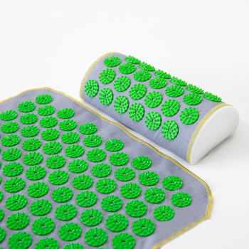 Масажний килимок Аплікатор Кузнєцова + міні килимок + валик масажер для спини/шиї/ніг OSPORT Set №1 (n-0005) Сіро-зелений