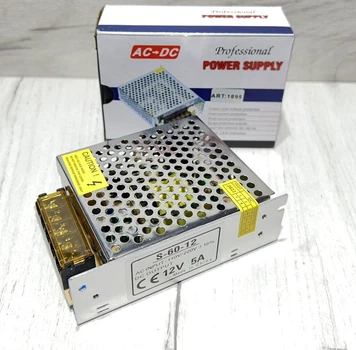 Импульсный блок адаптер питания для светодиодной ленты 12В 5А 60W S-60-12 Металлический, камер наблюдения, лед лент (31611)