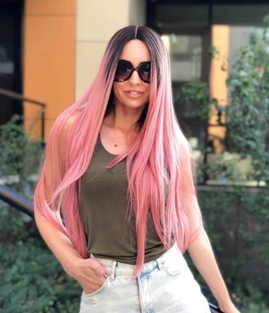 Парик на сетке PoliLy Lace Wig Allure тон Pink длинный розовый омбре термостойкое волокно