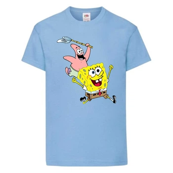 Футболка детская Спанч Боб 19 (Sponge Bob) светло-голубая 164 см