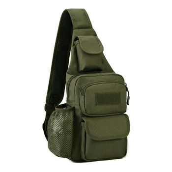 Чоловіча сумка рюкзак METR+ армійська барсетка на одній лямці USB вихід 33х18х10 см Хакі