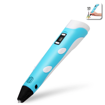 Набор 3D ручка для рисования объемных моделей с дисплеем 3D Pen 2 69 метров PLA разноцветного пластика Голубая