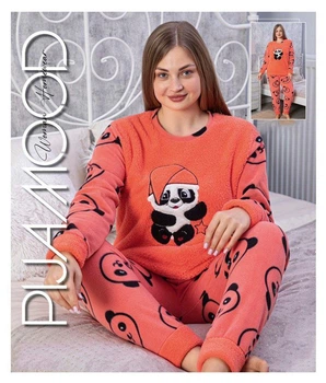 Піжама тепла (кофта + штани) Pijamood Коралова з принтом Панда 52-54