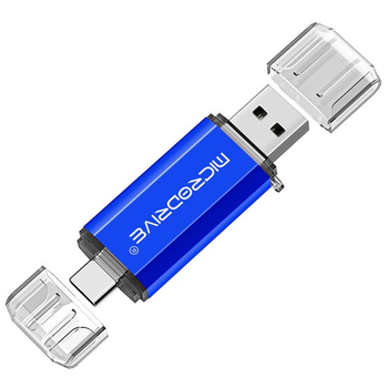 Металлическая USB Флешка 2в1 512GB Type-C/USB2.0 для компьютера телефона MicroDrive 512GB Синий
