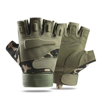 Перчатки армейские беспалые BlackHawk, военные тактические без пальцев зеленые (олива) с камуфляжем