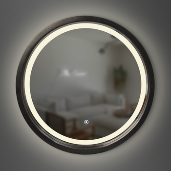 Дзеркало кругле дерев'яне з LED-підсвіткою Luxury Wood Perfection Black Ясен 65 см