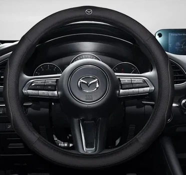 Чохол на кермо оплетка DLCar для автомобіля Mazda натуральна шкіра чорна
