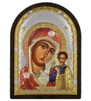 Икона Казанская Божья Марит Prince Silvero 4,2х5,8см серебряная на пластику украшена разноцветной эмалью