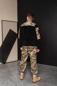Кофта флисовая мужская военная тактическая с липучками под шевроны ВСУ (ЗСУ) Пиксель 8035 56 размер черная