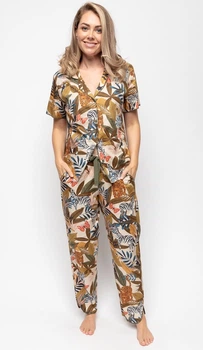 Піжама жіноча Cyberjammies Savannah 9665-9666 10/S Зелений з тропічним принтом (5051877444638)
