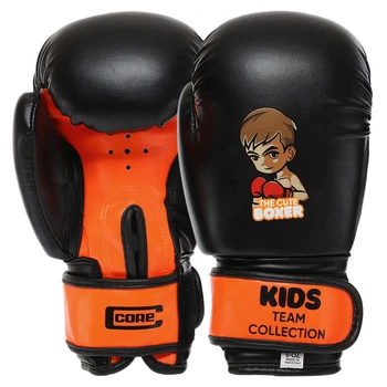 Перчатки для бокса и единоборств на липучке Core Kids Team 8543 Black-Orange 2 унции