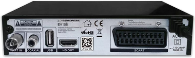 Цифровий тюнер наземного телебачення Esperanza EV106R TV set-top box Cable Black (5901299957776)