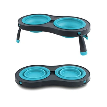 Миска Dexas Double Feeder на складаний підставці, для собак і котів, блакитна, 600 мл
