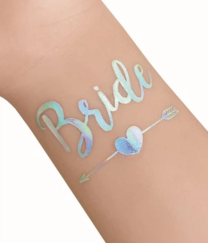 Флеш тату на дівич-вечір "Bride" із серцем голографічна (B603)
