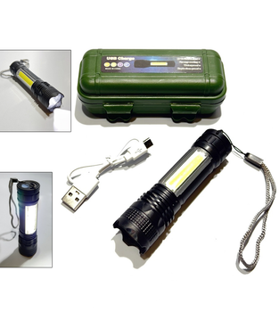 Ручной карманный фонарик BL-529B SMD + COB светильник, USB зарядка, встроенный аккумулятор (31450)