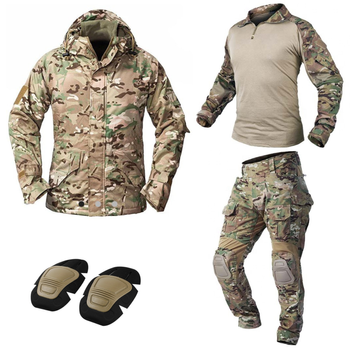 Тактичний військовий костюм Ріп-Стоп HAN WILD G3 Multicam Куртка флісова Rip-Stop, Убакс та Штани із захистом колін M Мультикам HWMRF0026800