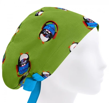 Медицинская шапочка женская HeadwearUniverse универсальная принт Пингвины в наушниках
