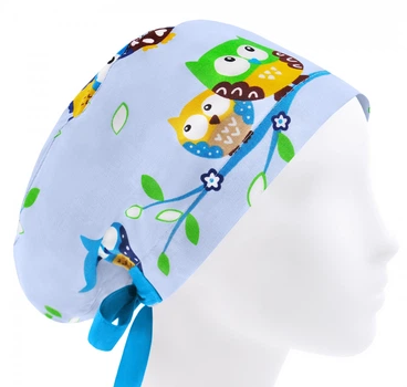 Медицинская шапочка женская HeadwearUniverse универсальная принт Совы на голубом