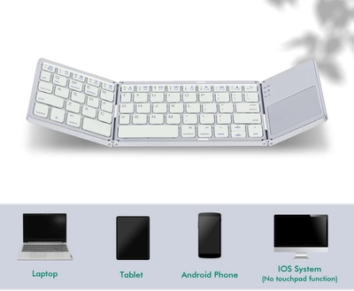 Складана портативна акумуляторна Bluetooth-клавіатура Mcbazel з сенсорною панеллю для мобільних пристроїв. Колір - Біло-сріблястий ( ENG - UA )