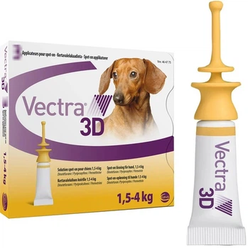 Капли Ceva Vectra 3D от блох и клещей для собак весом от 1.5 до 4 кг, 0.8 мл (3 пипетки)