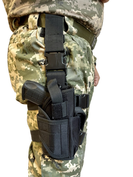 Армійська кобура на ногу військова тактична регульований розмір з відділенням для магазину правостороння колір Чорний