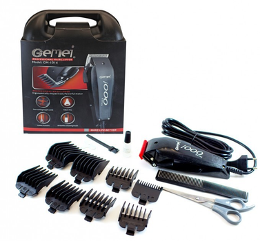 Машинка для стрижки проводная с насадками для волос и бороды Gemei GM-1016 Pro Black + Ножницы и Расческа