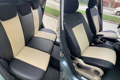 Авто чехлы из эко кожи Peugeot 106 (1991-2003) Pok-ter Road с бежевой вставкой