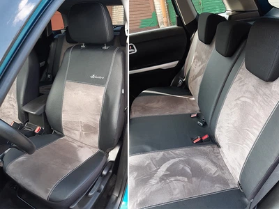 Авто чехлы CITROEN C4 2005>2009 Pok-ter Exclusive екокожа с серой вставкой алькантары