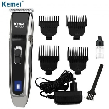 Машинка для стрижки волос и бороды триммер Kemei KM PG-104 Black Pro + Щетка для чистки ножей