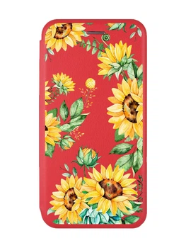 Чехол-книжка с рисунком для Samsung Galaxy A32 Красный :: Подсолнухи (принт 288)