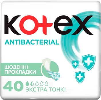 Щоденні гігієнічні прокладки Kotex Antibac Extra Thin 40 шт. (5029053549149)