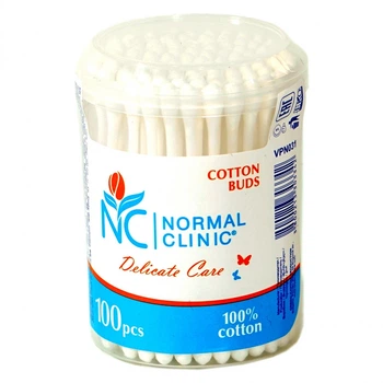 Ватные палочки Normal Clinic, в круглой пластиковой упаковке 100 шт