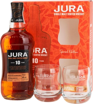 Виски Jura 10yo 0.7 л 40% + 2 бокала в подарочной коробке (2150186501865_5013967014633)