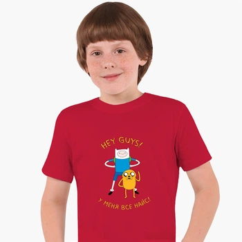 Детская футболка Время Приключений Финн и Джейк пес (Adventure Time Finn & Jake the dog) (25186-1579) 158-164 см Хлопок Красный