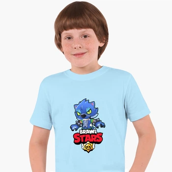 Детская футболка Бравл Старс Леон Волк (Brawl Stars Leon Wolf) (25186-1014) 122-128 см Хлопок Голубой