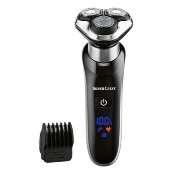Электробритва для мужчин роторная Silver Crest SRR 3.7 C4 аккумуляторная 700 мАч сухое и влажное бритье LED дисплей плавающие головки влагозащита + триммер с насадкой
