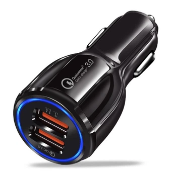 Быстрая Авто зарядка в прикуриватель Smart Fast QC 3.0 2х USB 6A общая (560756427) Черный
