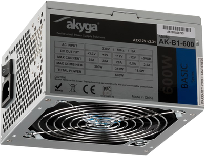 Блок живлення AKYGA power supply unit 600 W 20+4 pin ATX ATX Grey (AK-B1-600)