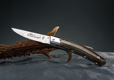 Нож карманный Claude Dozorme, Le Thiers RLT, дамаск, ручка из светлого рога (5.90.320.63D)