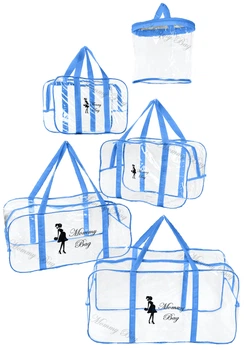 Набір 4+1 прозорих сумок у пологовий будинок Mommy Bag (S, M, L, XL + подарунок - органайзер) Синій
