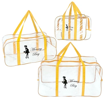 Набор из 3 прозрачных сумок в роддом Mommy Bag (S, L, XL) Желтый