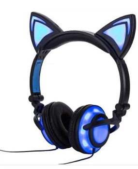 Навушники провідні з LED підсвічуванням з котячими вушками UFT BL108 Blue