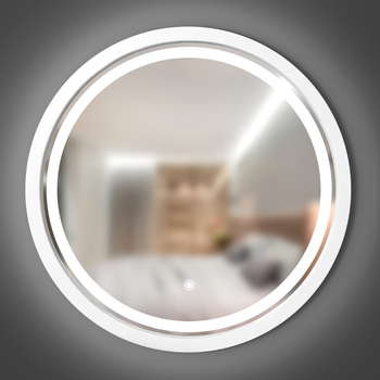 Зеркало круглое деревянное с LED-подсветкой Luxury Wood Perfection Snow White Ясень 65 см