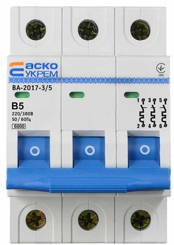 Автоматичний вимикач 3P 5А 6кА "B" [A0010170062] ВА-2017 АСКО