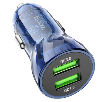 Автомобильное зарядное устройство Hoco Z47 2 USB 20W QC3.0 прозрачно-синие