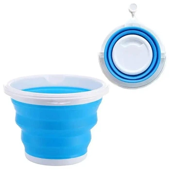 Складное силиконовое ведро Collapsible Bucket на 10 л с ручкой, Синий 10 л