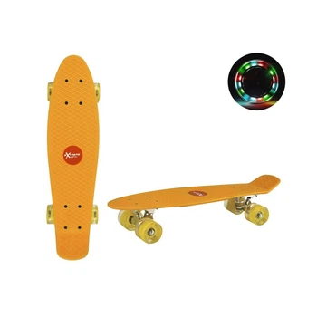 Скейт Пенни борд Penny board со светящимися колесами для детей и подростков Оранжевый RL SC20427