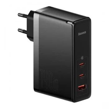 Мережевий зарядний пристрій Baseus 140W GaN5 Pro Fast Charger QC4.0+PD3.1 USB+2Type-C 5A + кабель Baseus Type-C to Type-C 240W 48V/5A 1м Black
